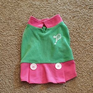 Green and Pink Dog Dress with Tennis Embroidery